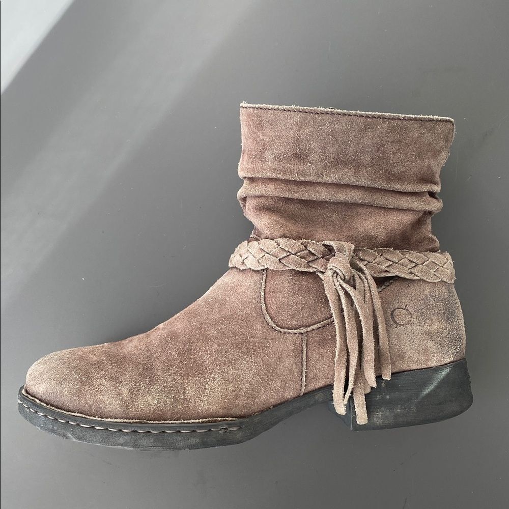 Born Brown Ankle Boots with Braided Accent Side Zip Sz 8.5 Boho Western Festival
